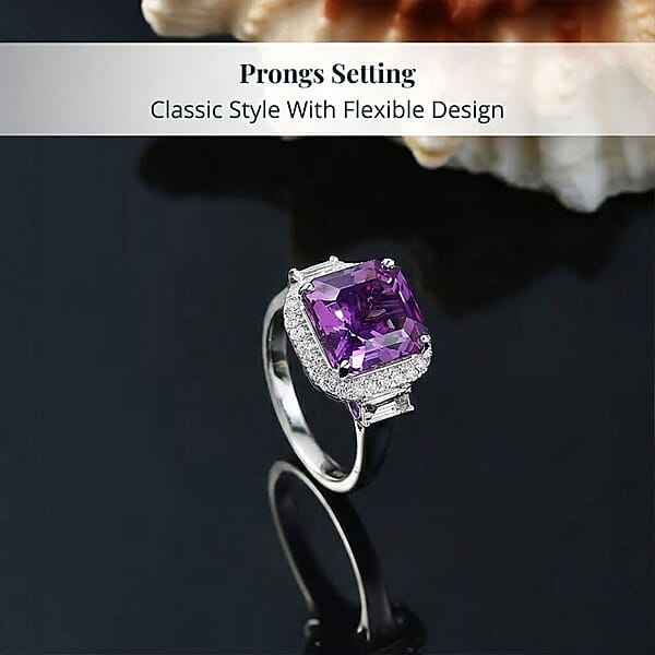 Shop Lc Certified & Appraised Luxuriant AAA Lab Grown Purple Sapphire And E-F VS Lab Grown Diamond 7.16 Ctw Ring In 10K White Gold