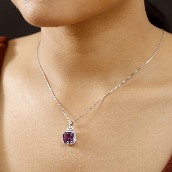 Shop Lc Certified & Appraised Luxuriant AAA Lab Grown Purple Sapphire And Lab Grown E-F VS Diamond 6.98 Ctw Pendant Necklace In 10K White Gold 18 Inches