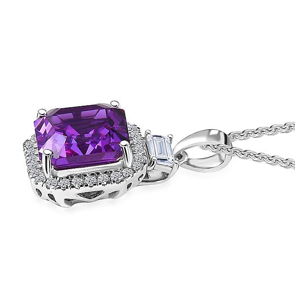 Shop Lc Certified & Appraised Luxuriant AAA Lab Grown Purple Sapphire And Lab Grown E-F VS Diamond 6.98 Ctw Pendant Necklace In 10K White Gold 18 Inches