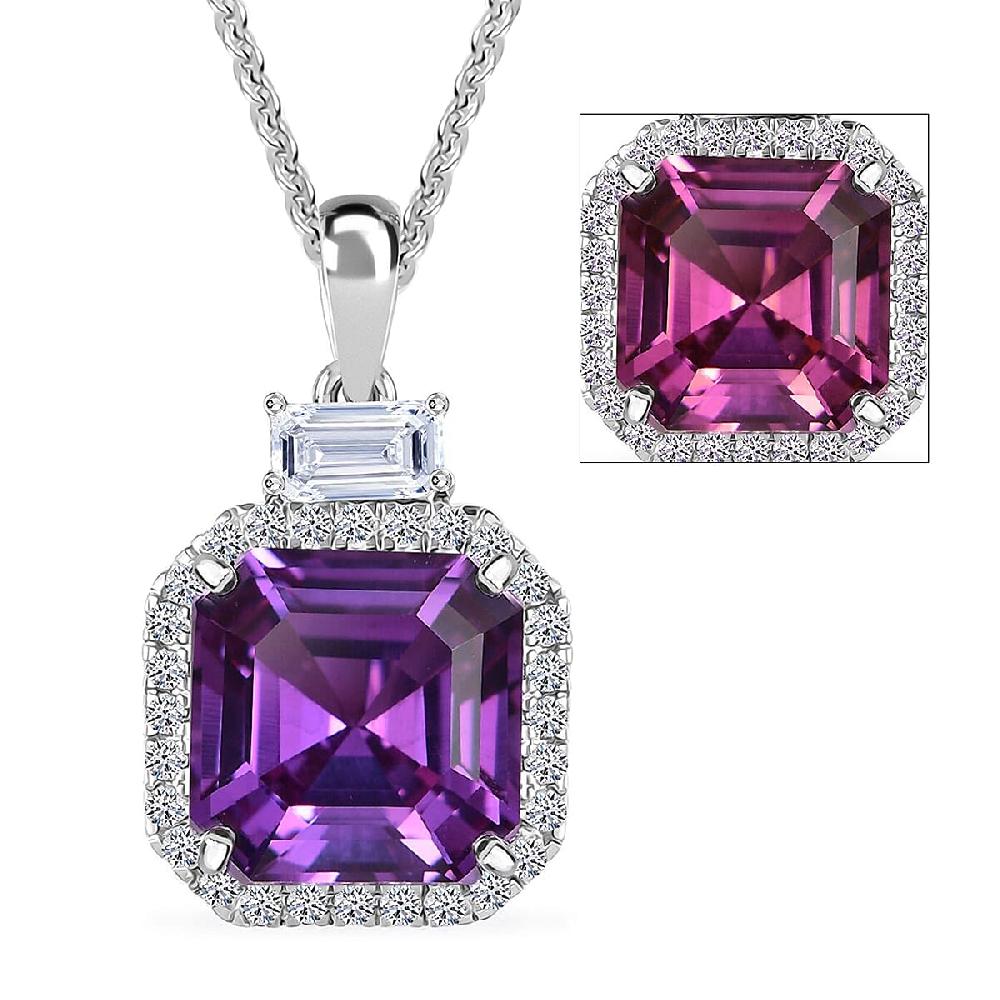 shop lc Certified & Appraised Luxuriant AAA Lab Grown Purple Sapphire and Lab Grown E-F VS Diamond 6.98 ctw Pendant Necklace in 10K White Gold 18 Inches