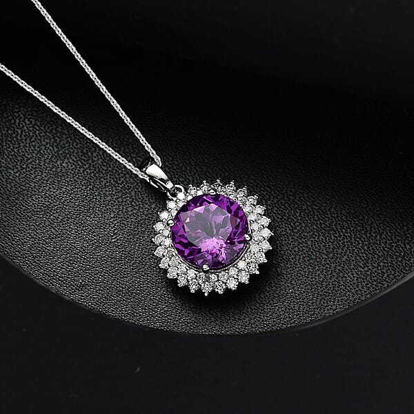 Shop Lc Certified & Appraised Luxuriant AAA Lab Grown Purple Sapphire And Lab Grown E-F VS Diamond 6.00 Ctw Pendant Necklace In 10K White Gold 18 Inches