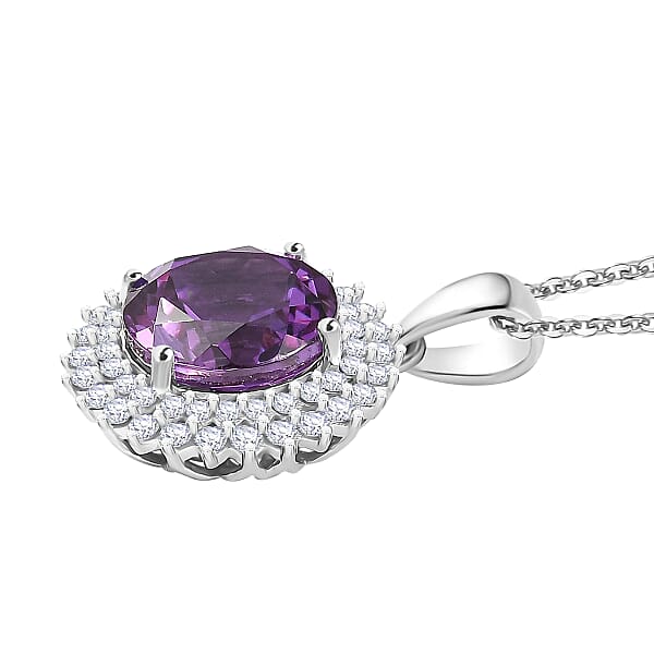Shop Lc Certified & Appraised Luxuriant AAA Lab Grown Purple Sapphire And Lab Grown E-F VS Diamond 6.00 Ctw Pendant Necklace In 10K White Gold 18 Inches