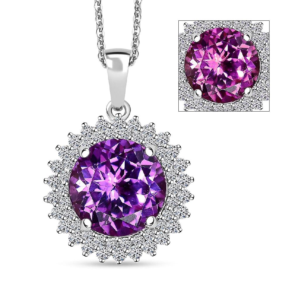 shop lc Certified & Appraised Luxuriant AAA Lab Grown Purple Sapphire and Lab Grown E-F VS Diamond 6.00 ctw Pendant Necklace in 10K White Gold 18 Inches