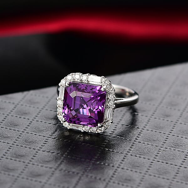 Shop Lc Certified & Appraised Luxuriant AAA Lab Grown Purple Sapphire And Diamond G-H SI 7.00 Ctw Ring In 10K White Gold