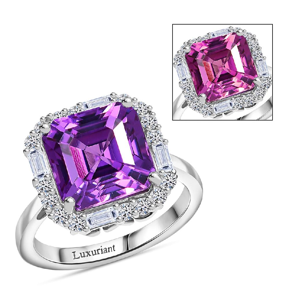 shop lc Certified & Appraised Luxuriant AAA Lab Grown Purple Sapphire and Diamond G-H SI 7.00 ctw Ring in 10K White Gold