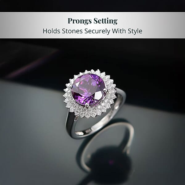 Shop Lc Certified & Appraised Luxuriant AAA Lab Grown Purple Sapphire And E-F VS Lab Grown Diamond 6.01 Ctw Double Halo Ring In 10K White Gold