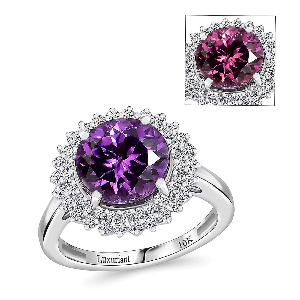shop lc Certified & Appraised Luxuriant AAA Lab Grown Purple Sapphire and E-F VS Lab Grown Diamond 6.01 ctw Double Halo Ring in 10K White Gold