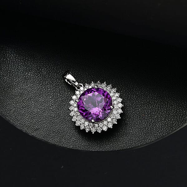 Shop Lc Certified & Appraised Luxuriant AAA Lab Grown Purple Sapphire And E-F VS Lab Grown Diamond 6.02 Ctw Pendant Necklace (18 Inches) In 10K White Gold