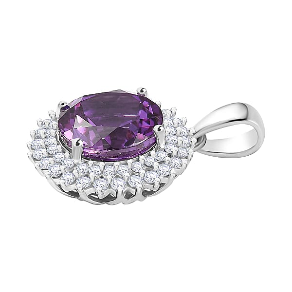Shop Lc Certified & Appraised Luxuriant AAA Lab Grown Purple Sapphire And E-F VS Lab Grown Diamond 6.02 Ctw Pendant Necklace (18 Inches) In 10K White Gold
