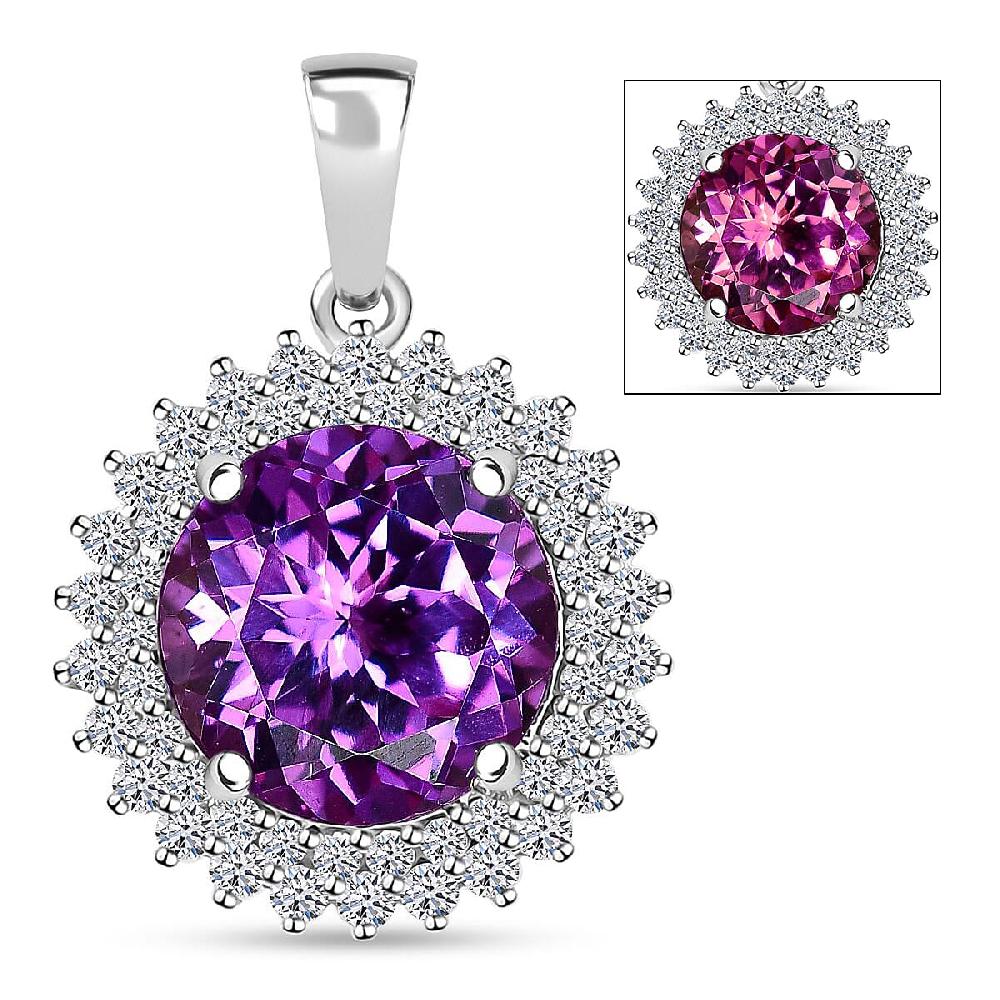shop lc Certified & Appraised Luxuriant AAA Lab Grown Purple Sapphire and E-F VS Lab Grown Diamond 6.02 ctw Pendant Necklace (18 Inches) in 10K White Gold
