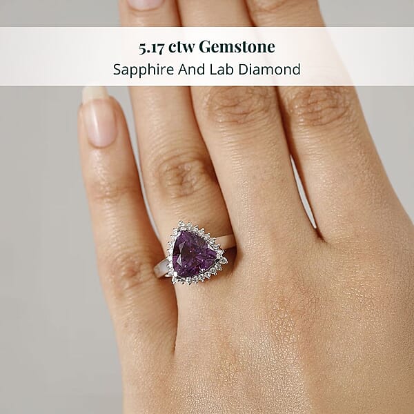 Shop Lc Certified & Appraised Luxuriant AAA Lab Grown Purple Sapphire And E-F VS Lab Grown Diamond 5.17 Ctw Ring In 10K White Gold