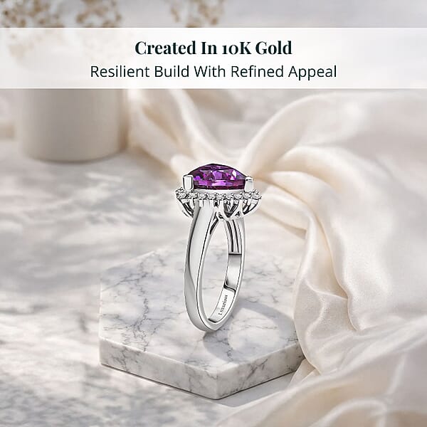 Shop Lc Certified & Appraised Luxuriant AAA Lab Grown Purple Sapphire And E-F VS Lab Grown Diamond 5.17 Ctw Ring In 10K White Gold