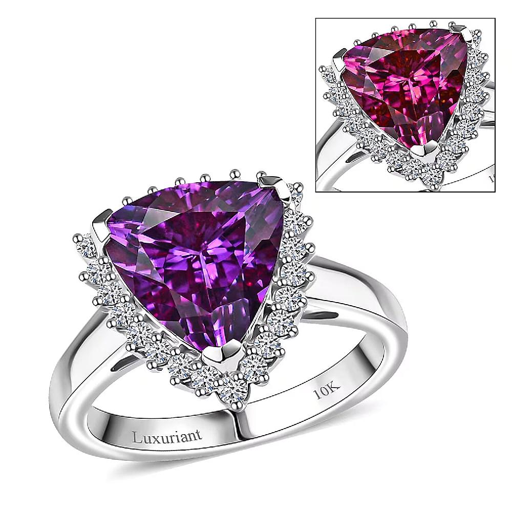 shop lc Certified & Appraised Luxuriant AAA Lab Grown Purple Sapphire and E-F VS Lab Grown Diamond 5.17 ctw Ring in 10K White Gold