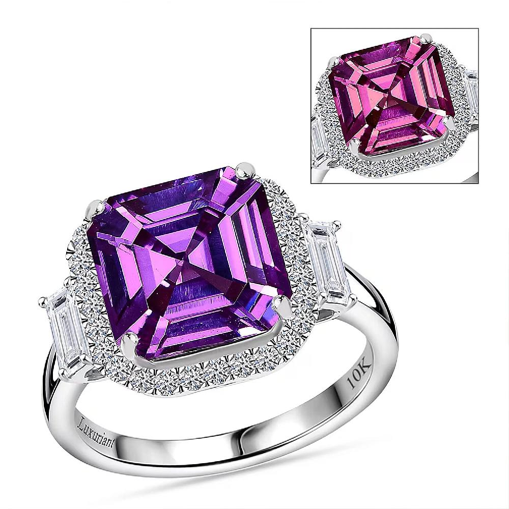 shop lc Certified & Appraised Luxuriant AAA Lab Grown Purple Sapphire and E-F VS Lab Grown Diamond 7.16 ctw Ring in 10K White Gold