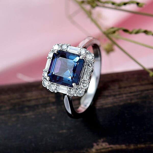 Shop Lc Certified & Appraised Luxuriant Asscher Cut AAA Lab Grown Alexandrite And Diamond G-H SI 3.56 Ctw Ring In 10K White Gold