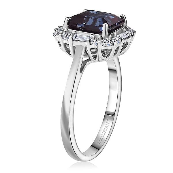 Shop Lc Certified & Appraised Luxuriant Asscher Cut AAA Lab Grown Alexandrite And Diamond G-H SI 3.56 Ctw Ring In 10K White Gold