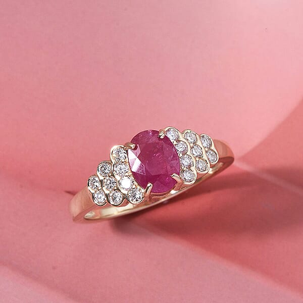 Shop Lc Certified & Appraised Premium Montepuez Ruby And Luxuriant Lab Grown Diamond G-H SI 1.76 Ctw Ring In 10K Yellow Gold
