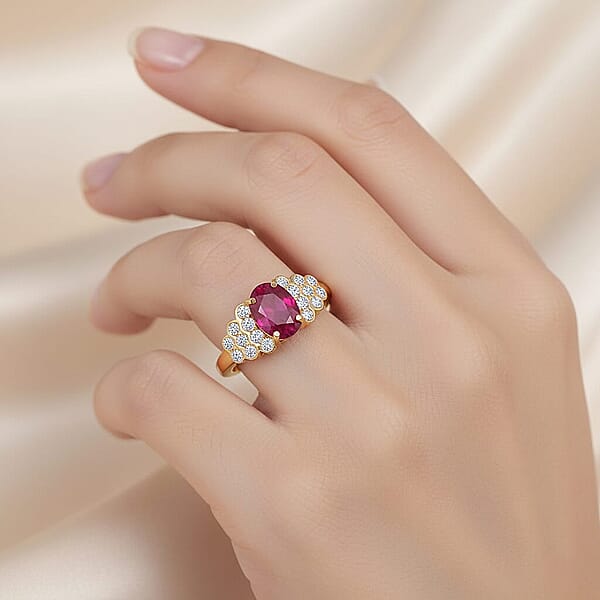 Shop Lc Certified & Appraised Premium Montepuez Ruby And Luxuriant Lab Grown Diamond G-H SI 1.76 Ctw Ring In 10K Yellow Gold