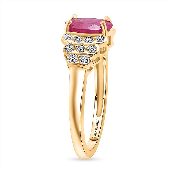Shop Lc Certified & Appraised Premium Montepuez Ruby And Luxuriant Lab Grown Diamond G-H SI 1.76 Ctw Ring In 10K Yellow Gold