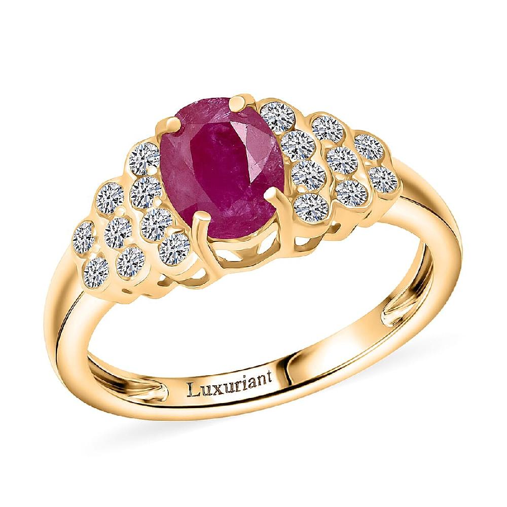 shop lc Certified & Appraised Premium Montepuez Ruby and Luxuriant Lab Grown Diamond G-H SI 1.76 ctw Ring in 10K Yellow Gold