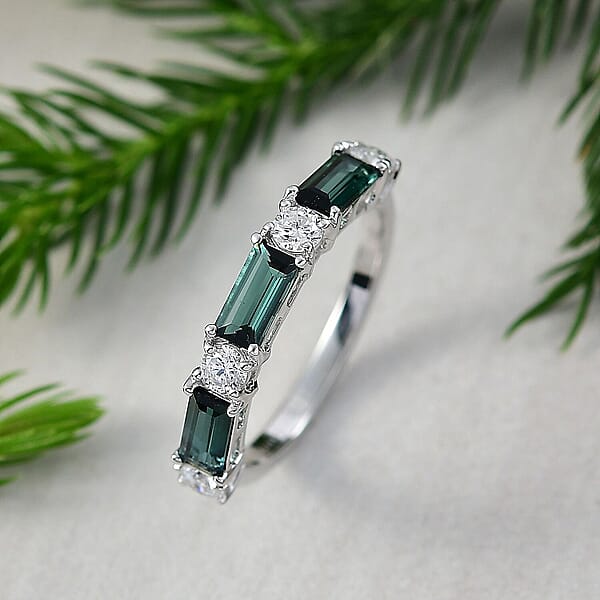 Shop Lc Certified & Appraised Premium Pirineu Lagoon Tourmaline And Luxuriant Diamond G-H SI 1.50 Ctw Ring In 10K White Gold