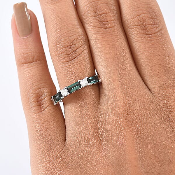 Shop Lc Certified & Appraised Premium Pirineu Lagoon Tourmaline And Luxuriant Diamond G-H SI 1.50 Ctw Ring In 10K White Gold