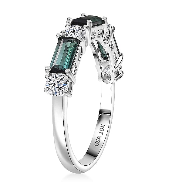 Shop Lc Certified & Appraised Premium Pirineu Lagoon Tourmaline And Luxuriant Diamond G-H SI 1.50 Ctw Ring In 10K White Gold