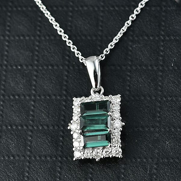 Shop Lc Certified & Appraised Premium Pirineu Lagoon Tourmaline And Luxuriant Lab Grown Diamond G-H SI 1.49 Ctw Pendant Necklace 20 Inches In 10K White Gold