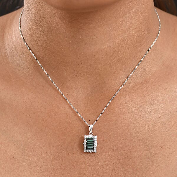 Shop Lc Certified & Appraised Premium Pirineu Lagoon Tourmaline And Luxuriant Lab Grown Diamond G-H SI 1.49 Ctw Pendant Necklace 20 Inches In 10K White Gold