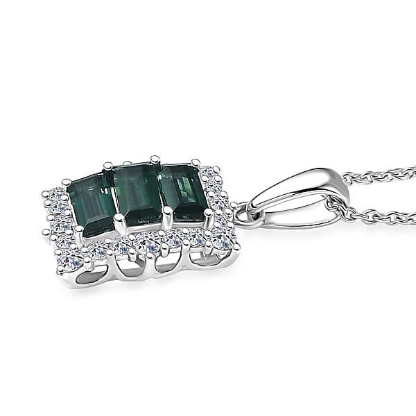 Shop Lc Certified & Appraised Premium Pirineu Lagoon Tourmaline And Luxuriant Lab Grown Diamond G-H SI 1.49 Ctw Pendant Necklace 20 Inches In 10K White Gold