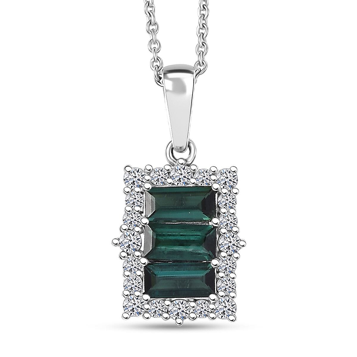 shop lc Certified & Appraised Premium Pirineu Lagoon Tourmaline and Luxuriant Lab Grown Diamond G-H SI 1.49 ctw Pendant Necklace 20 Inches in 10K White Gold