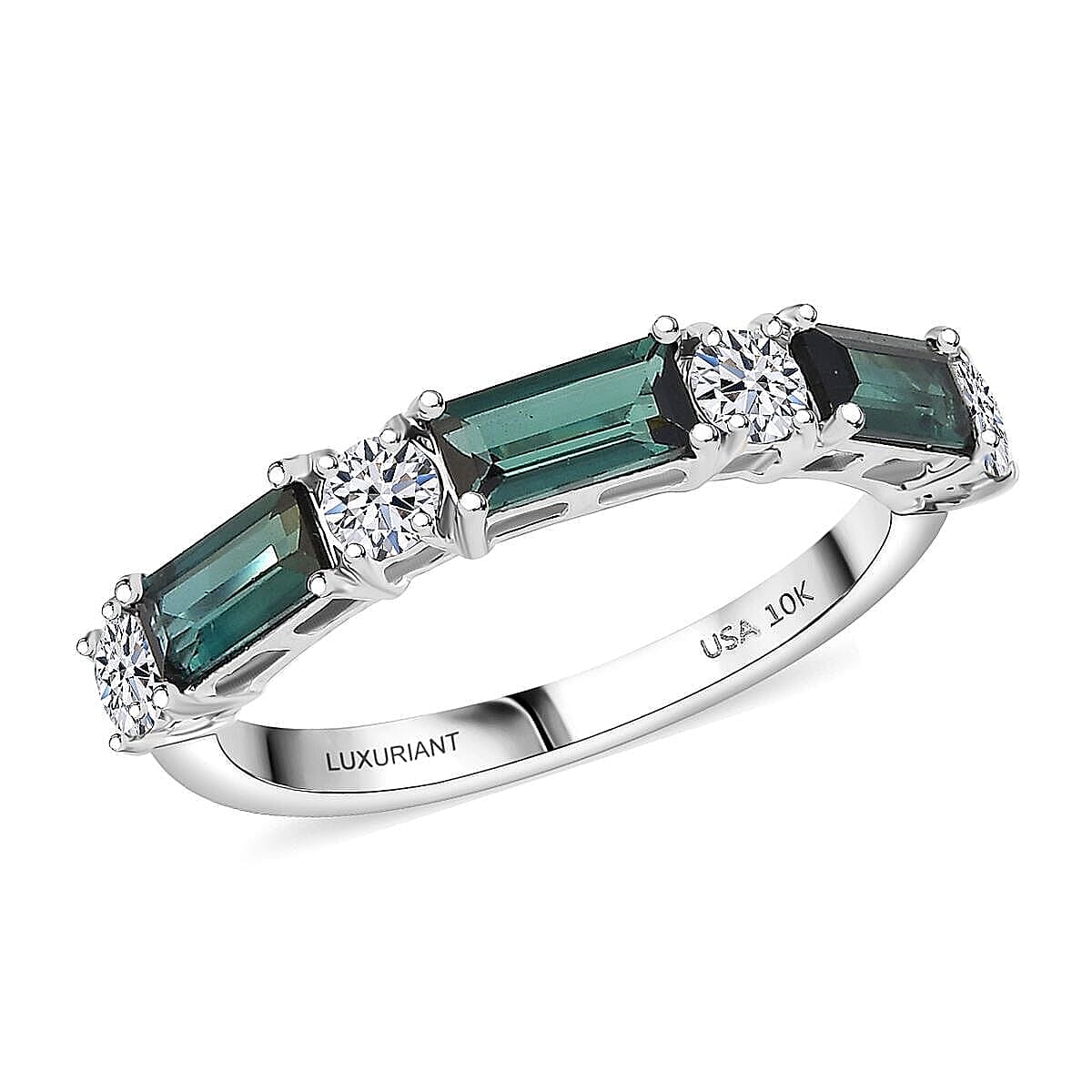 shop lc Certified & Appraised Premium Pirineu Lagoon Tourmaline and Luxuriant Diamond G-H SI 1.50 ctw Ring in 10K White Gold