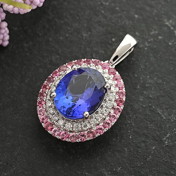 Shop Lc Certified & Appraised Rhapsody 3.75 Ctw AAAA Tanzanite Pink Spinel And E-F VS Diamond Pendant Without Chain In 950 Platinum