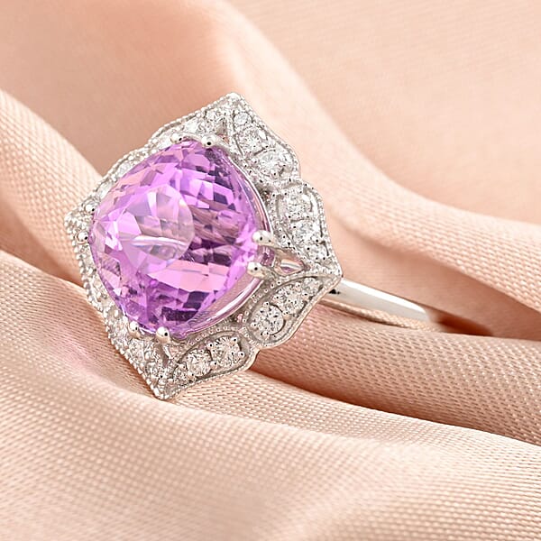 Shop Lc Certified & Appraised Rhapsody 950 Platinum AAA Patroke Kunzite And E-F VS Diamond Floral Ring 5.90 Grams 4.50 Ctw