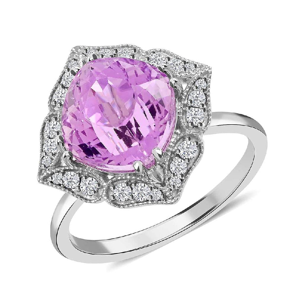 shop lc Certified & Appraised Rhapsody 950 Platinum AAA Patroke Kunzite and E-F VS Diamond Floral Ring 5.90 Grams 4.50 ctw
