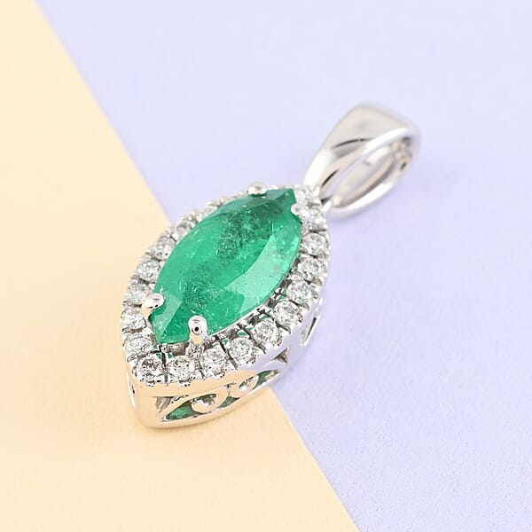 Shop Lc Certified & Appraised Rhapsody 950 Platinum AAAA Boyaca Colombian Emerald And E-F VS Diamond Halo Pendant 1.20 Ctw