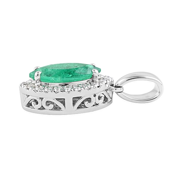 Shop Lc Certified & Appraised Rhapsody 950 Platinum AAAA Boyaca Colombian Emerald And E-F VS Diamond Halo Pendant 1.20 Ctw