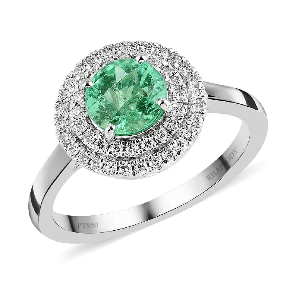 shop lc Certified & Appraised Rhapsody 950 Platinum AAAA Boyaca Colombian Emerald and E-F VS Diamond Double Halo Ring 5.30 Grams 1.20 ctw