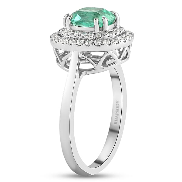 Shop Lc Certified & Appraised Rhapsody 950 Platinum AAAA Boyaca Colombian Emerald Diamond (E-F VS) (0.30 Cts) Double Ring (6.90 G) 1.40 Ctw