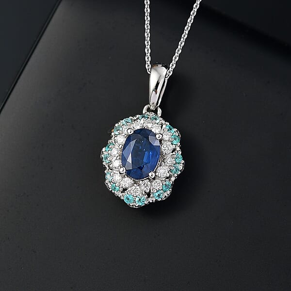 Shop Lc Certified & Appraised Rhapsody 950 Platinum AAAA Ceylon Blue Sapphire Paraiba Tourmaline And E-F VS Diamond 1.50 Ctw Pendant Necklace 20 Inches