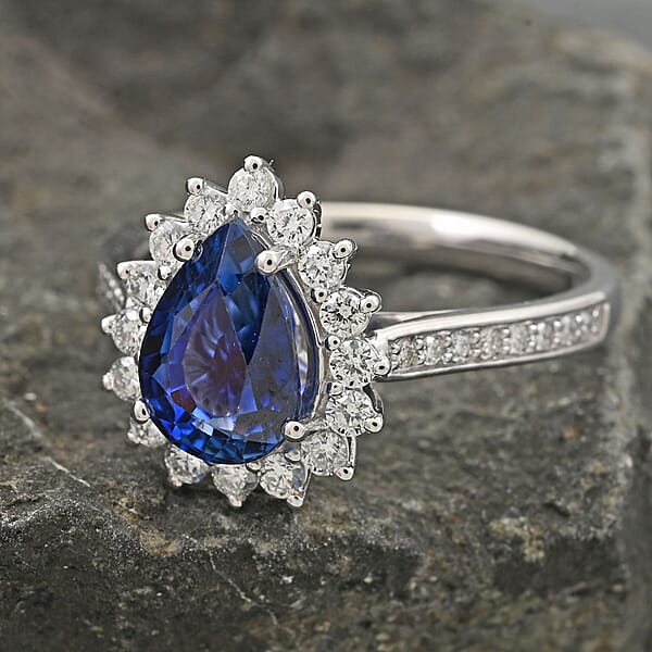 Shop Lc Certified & Appraised Rhapsody 950 Platinum AAAA Ceylon Blue Sapphire And E-F VS Diamond Ring 5.86 Grams 2.60 Ctw