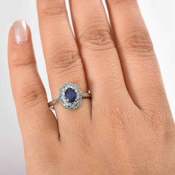 Shop Lc Certified & Appraised Rhapsody 950 Platinum AAAA Ceylon Blue Sapphire Paraiba Tourmaline And Diamond (E-F VS) (0.24 Cts) Ring (8 G) 1.50 Ctw