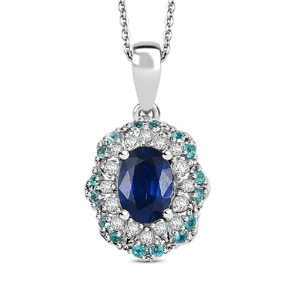 shop lc Certified & Appraised Rhapsody 950 Platinum AAAA Ceylon Blue Sapphire Paraiba Tourmaline and E-F VS Diamond 1.50 ctw Pendant Necklace 20 Inches