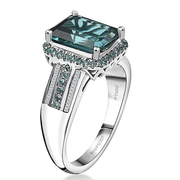 Shop Lc Certified & Appraised Rhapsody 950 Platinum AAAA Lagoon Tourmaline Paraiba Tourmaline And Diamond (E-F VS2) (0.17 Cts) Ring (9.40 G) 6.15 Ctw