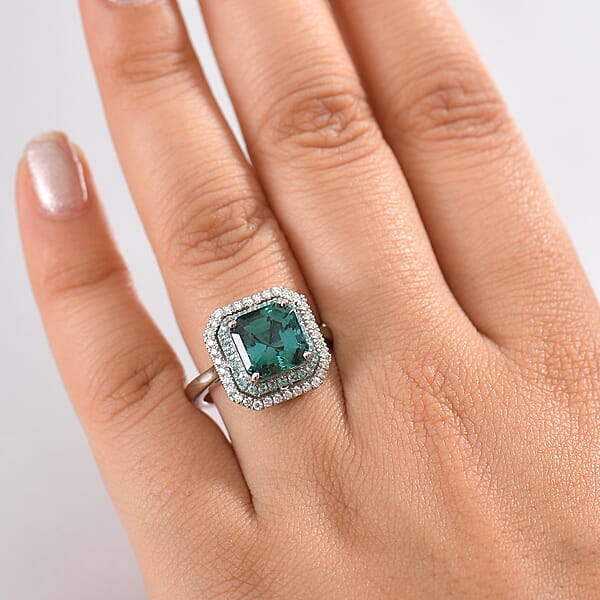 Shop Lc Certified & Appraised Rhapsody 950 Platinum AAAA Lagoon Tourmaline Paraiba Tourmaline And Diamond (E-F VS2) (0.17 Cts) Ring (9.40 G) 6.15 Ctw