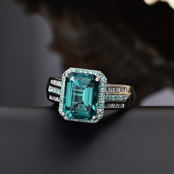 Shop Lc Certified & Appraised Rhapsody 950 Platinum AAAA Lagoon Tourmaline Paraiba Tourmaline And Diamond (E-F VS2) (0.17 Cts) Ring (9.40 G) 6.15 Ctw