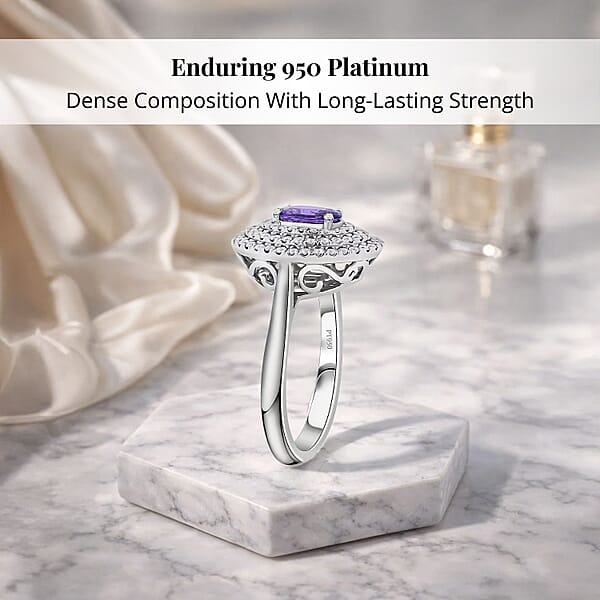 Shop Lc Certified & Appraised Rhapsody 950 Platinum AAAA Madagascar Purple Sapphire And E-F VS Diamond Cocktail Ring 7.30 Grams 1.30 Ctw