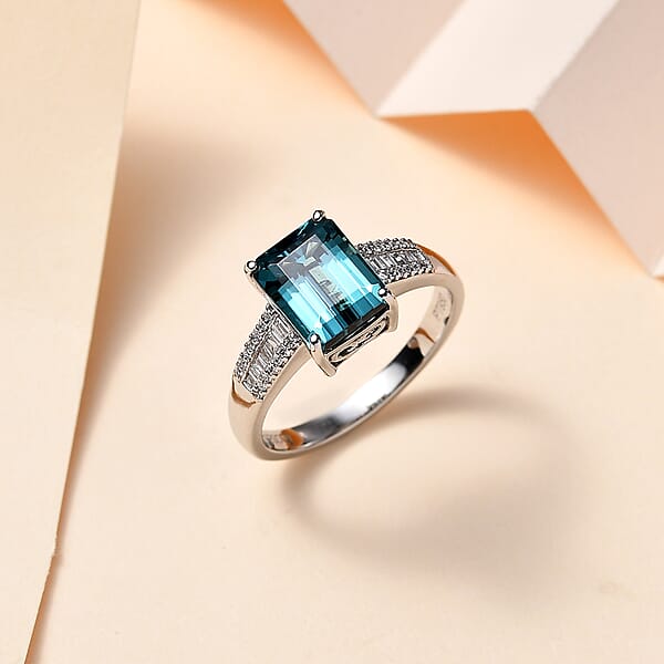 Shop Lc Certified & Appraised Rhapsody 950 Platinum AAAA Monte Belo Indicolite And E-F VS Diamond Ring 8 Grams 4.25 Ctw