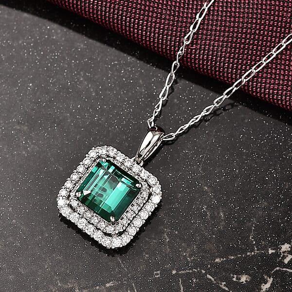 Shop Lc Certified & Appraised Rhapsody 950 Platinum AAAA Monte Belo Indicolite And E-F VS Diamond 3.25 Ctw Pendant Necklace 20 Inches