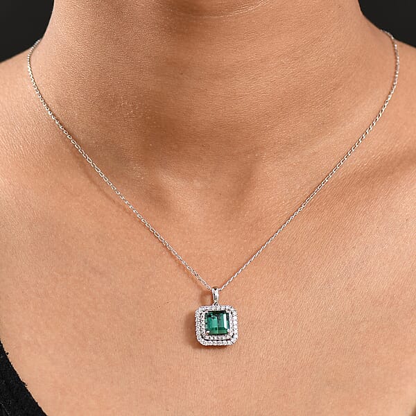 Shop Lc Certified & Appraised Rhapsody 950 Platinum AAAA Monte Belo Indicolite And E-F VS Diamond 3.25 Ctw Pendant Necklace 20 Inches